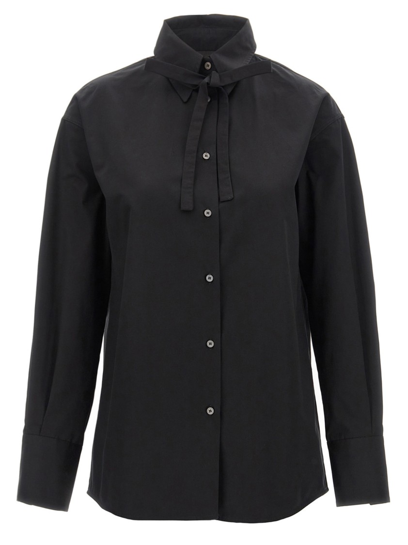 Fabiana Filippi Cotton Poplin Shirt With Knotted Lace Collar In Black