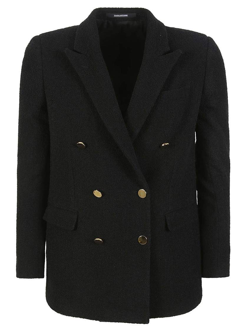 Tagliatore Boucle Double-breasted Jacket Gold-tone Buttons In Black