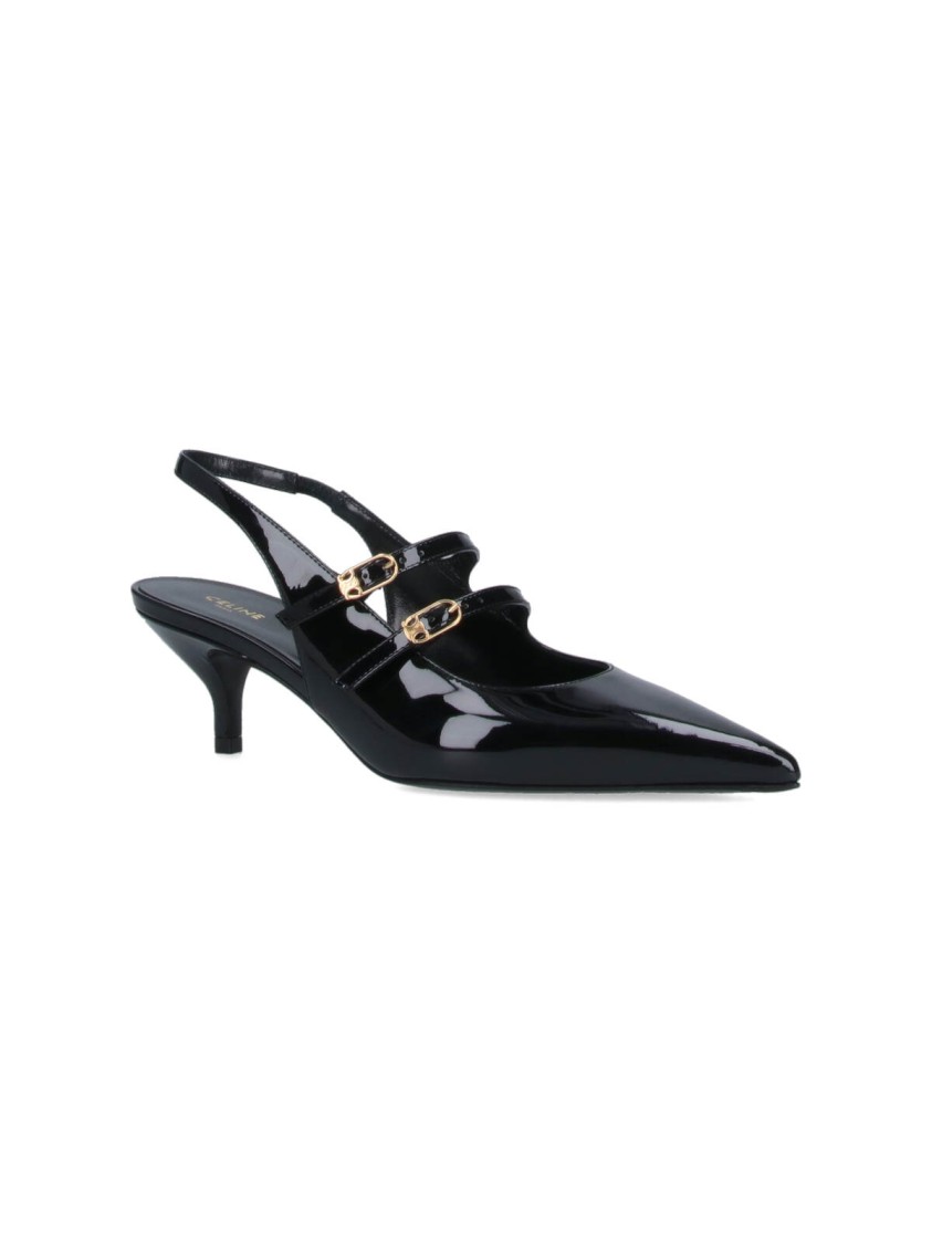 Celine Céline Pointed Toe Slingback Pumps With Dual Adjustable Straps In Black