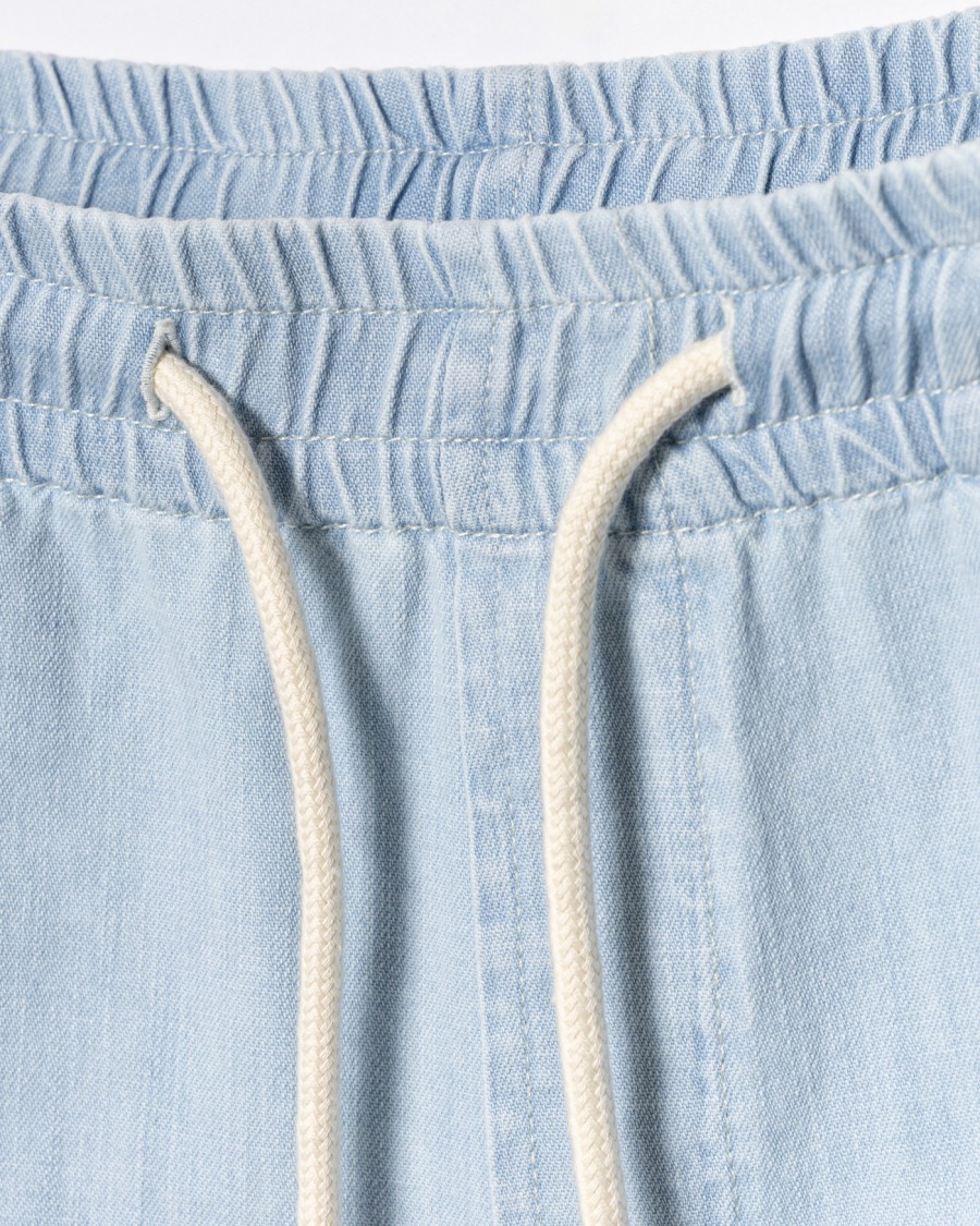 Apc A.p.c. Relaxed Fit Light Blue Pants With Elastic Waistband And Tapered Leg In Blue