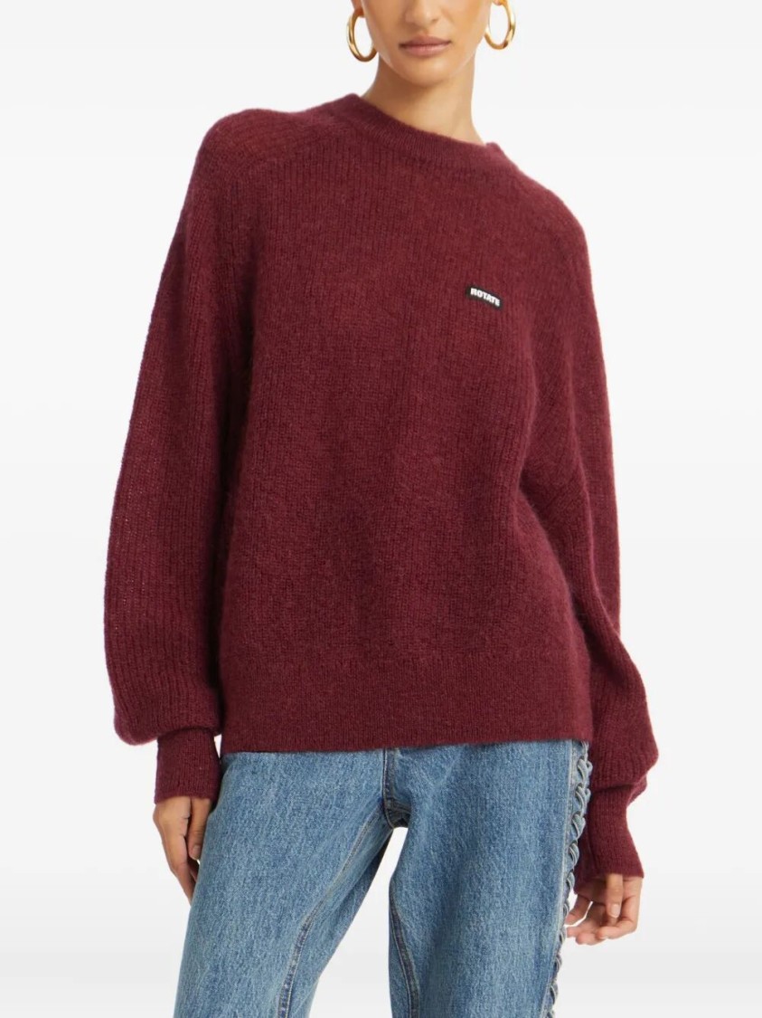 Rotate Birger Christensen Logo-patch Balloon-sleeve Knitwear In Multi