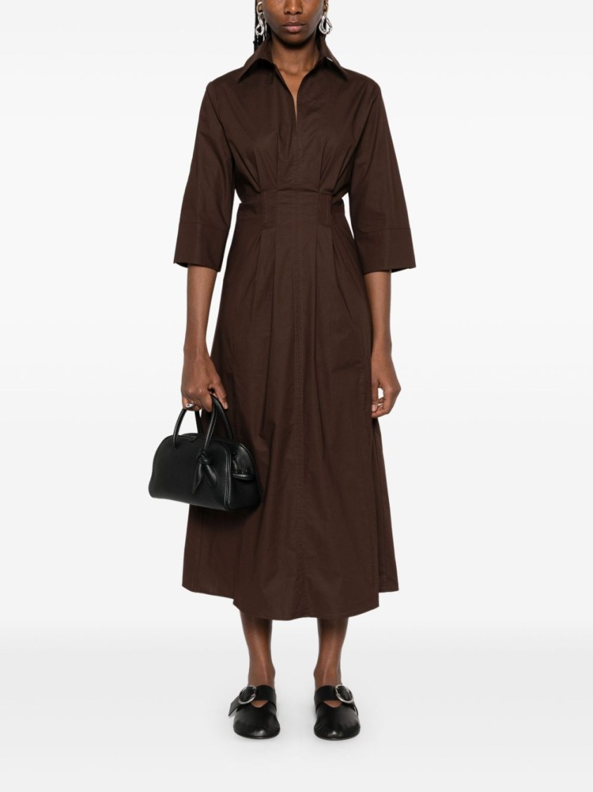 Seventy Chocolate Brown Popelin Dress With Pleat Detailing And Side Slits In Brown