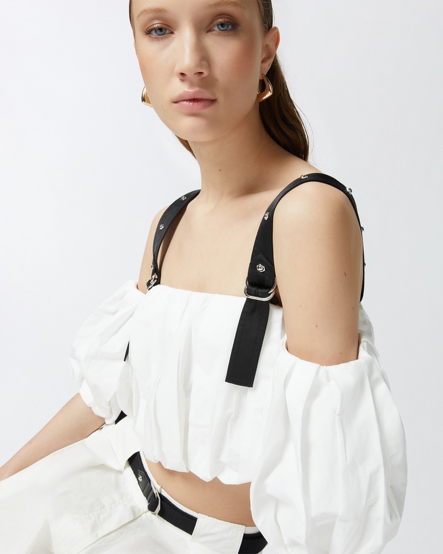 Pinko Balloon Sleeves Crop Top In White