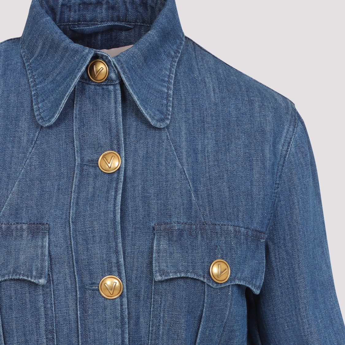 Shop Valentino Medium Blue Denim Cotton Jacket In Grey