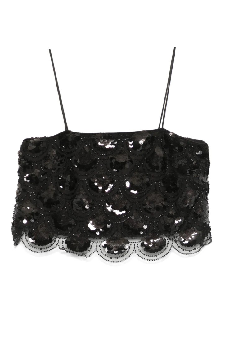 Rotate Birger Christensen Rotate Fitted Black Sequins Crop Top