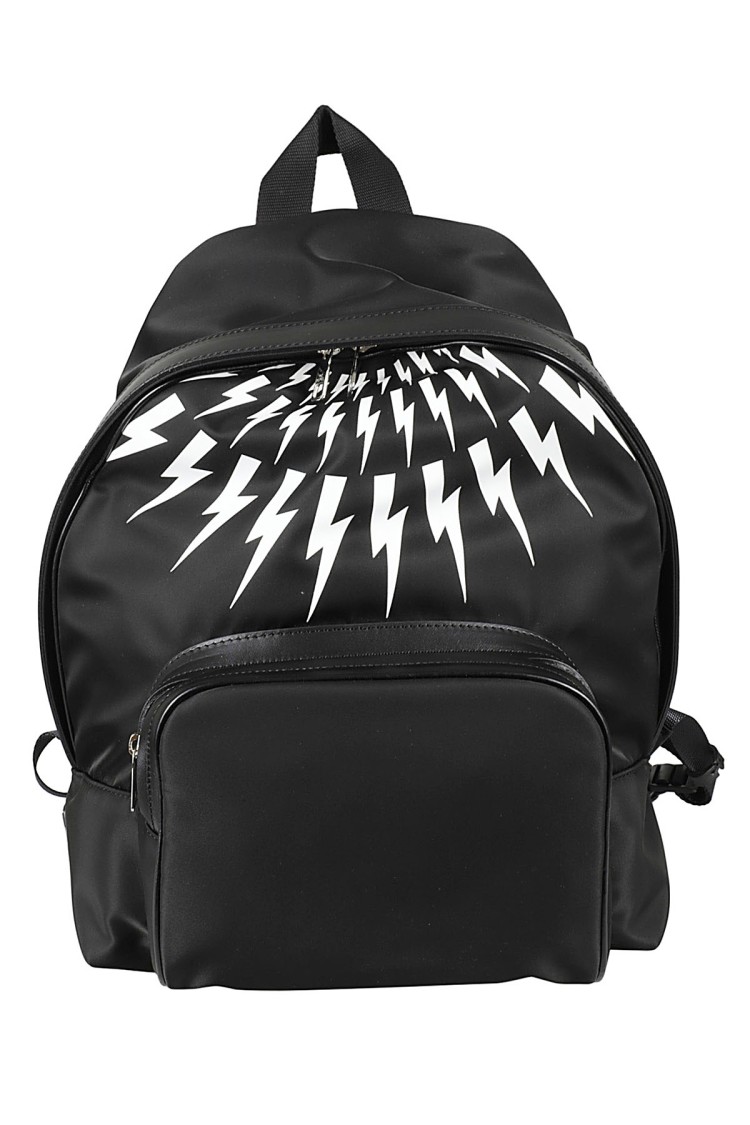 Neil Barrett Fair Isle Thunderbolt Nylon Twill Leather City Backpack In Black