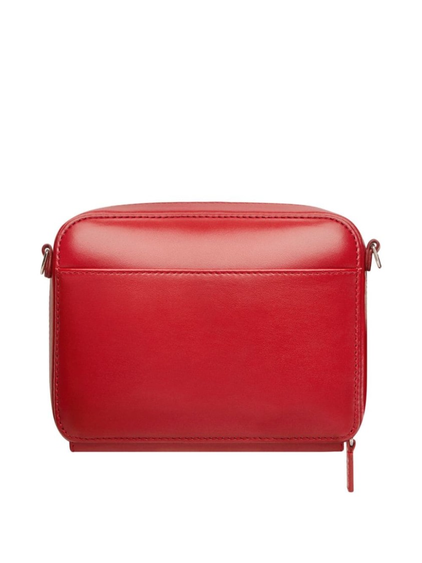 Shop Courrèges Ruby Red Calf Leather Shoulder Bag With Silver-tone Accents