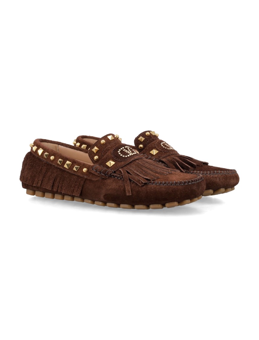 Valentino Garavani Driver Fastaway Loafer With Fringes And Decorative Studs