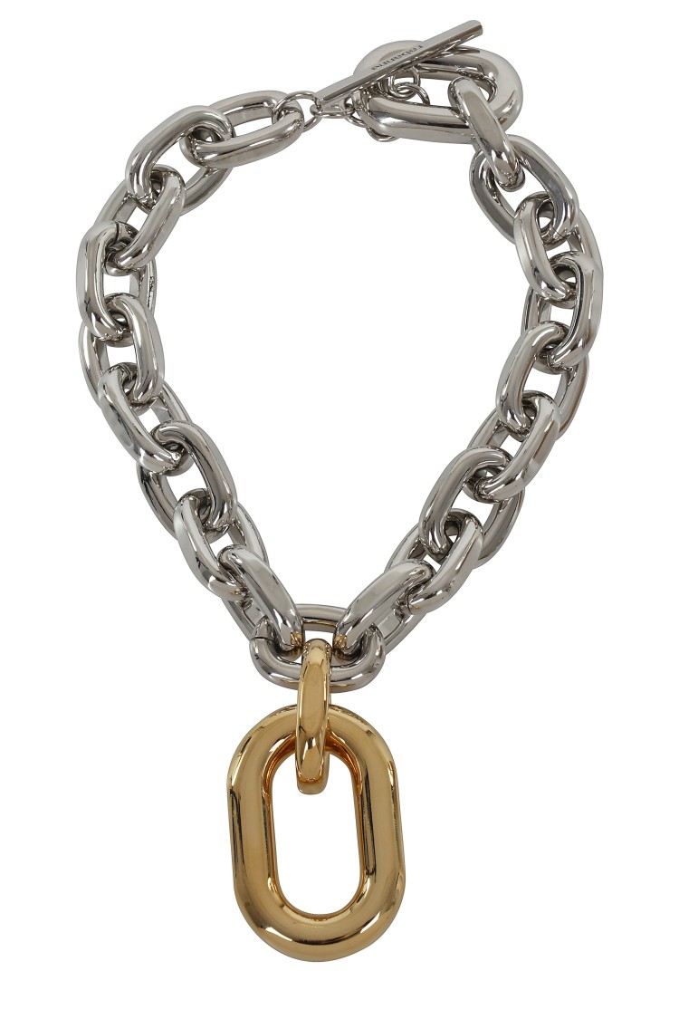 Rabanne Silver-colored Necklace With Pendant And Engraved Logo In Brass Woman In Silver