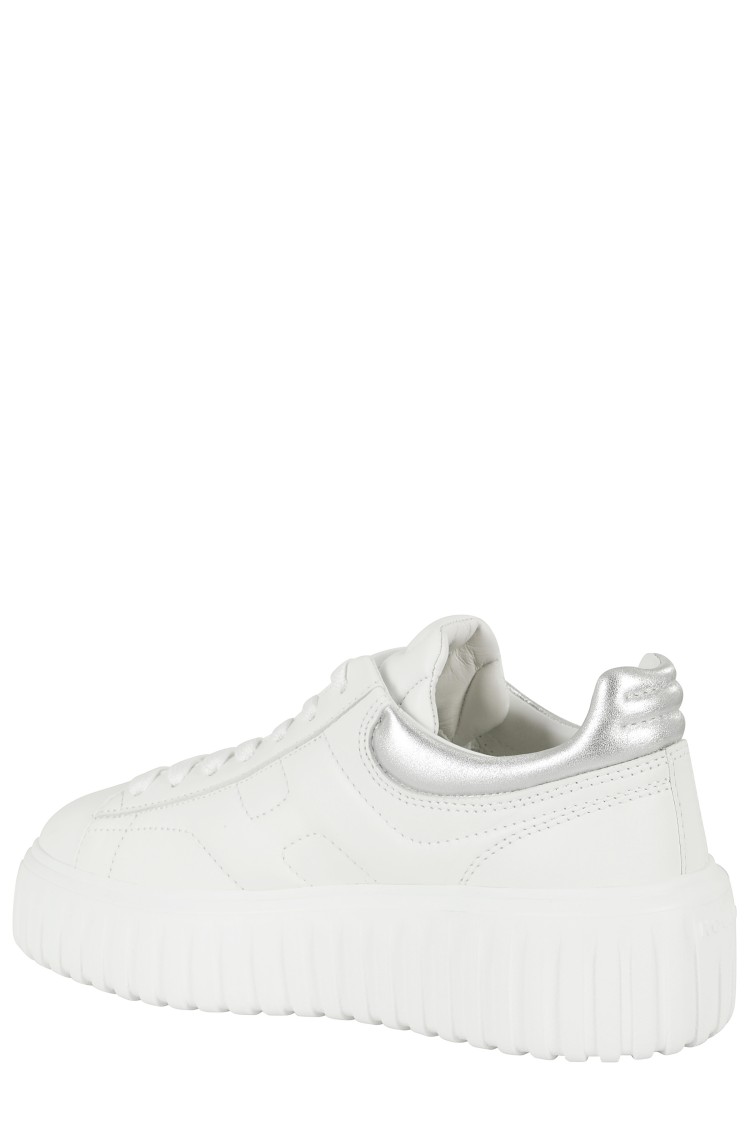 Hogan Striped Leather Lace-up Sneakers With H Detail In White