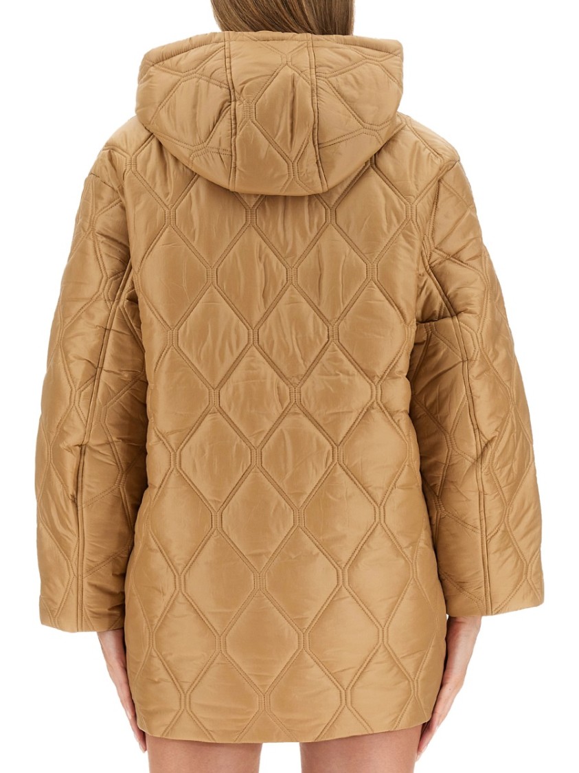 Ganni Beige Quilted Down Jacket With Hood In Neutrals