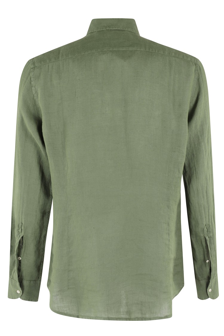 MC2 SAINT BARTH MC2 SAINT BARTH MILITARY GREEN LINEN SHIRT WITH CLASSIC COLLAR