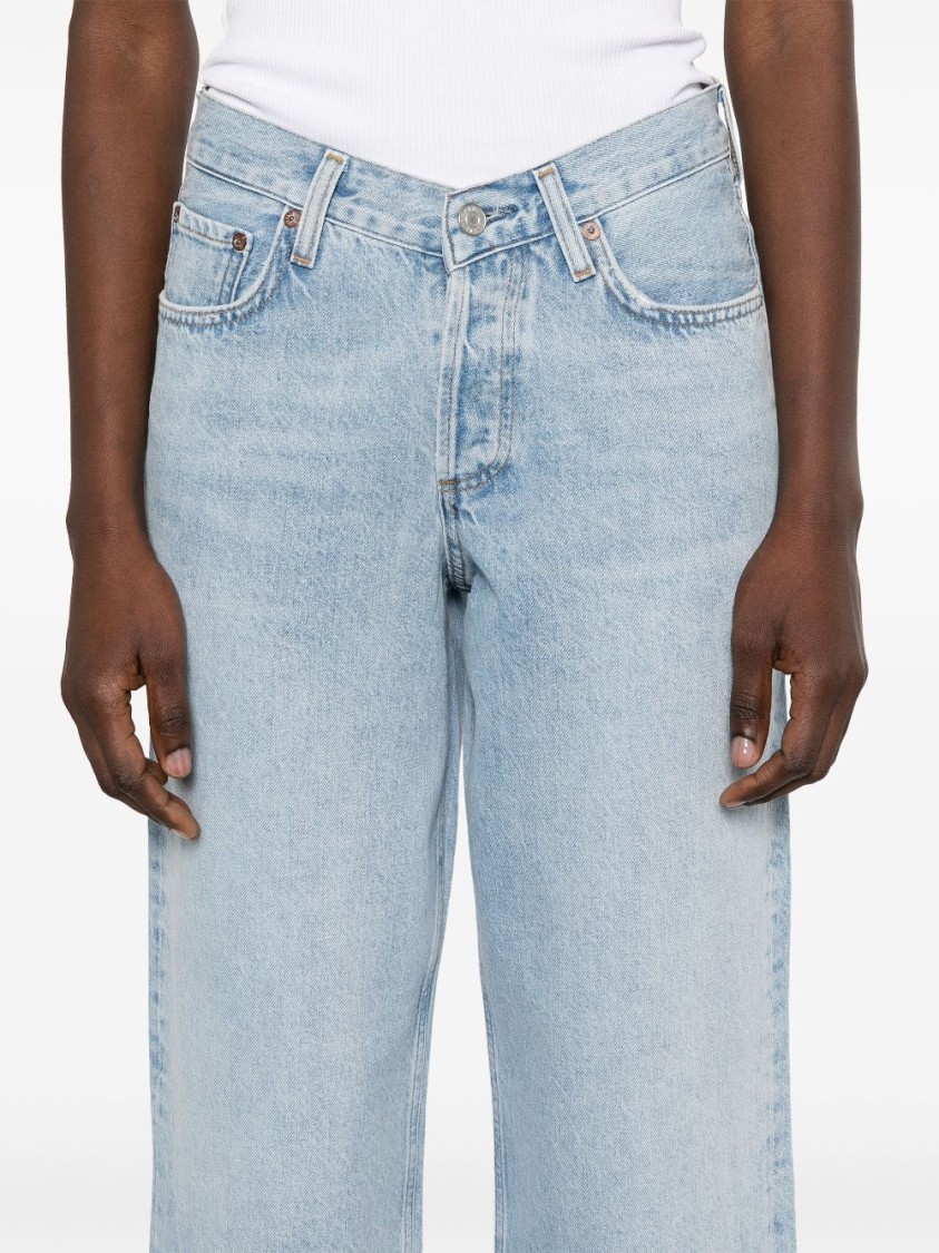 Shop Agolde Wide-leg Light Blue Jeans With Concealed Fly And Classic 5-pocket Design