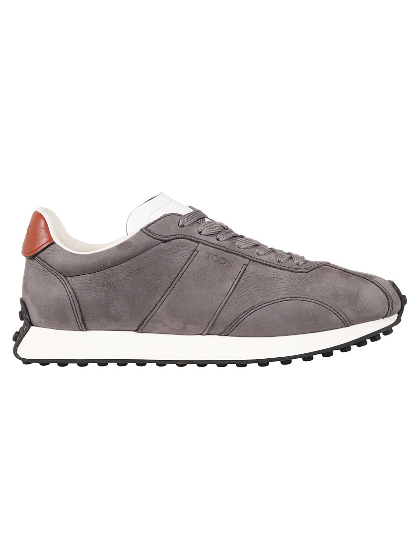 Tod's Smooth Leather Sneakers With Textured Outsole In Gray