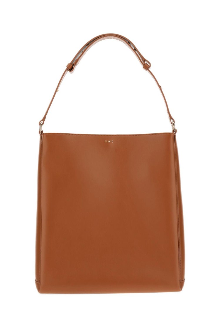Plan C Leather Shopper Bag With Adjustable Handle In Brown