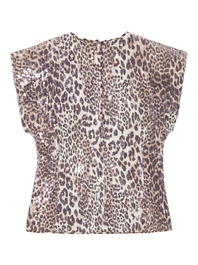 Shop Ganni Multicolour Leopard Print Shirt With Sequins In Multicolor