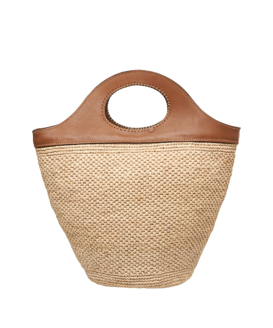 AFAR AFAR RAPHIA HANDBAG WITH LEATHER ACCENTS