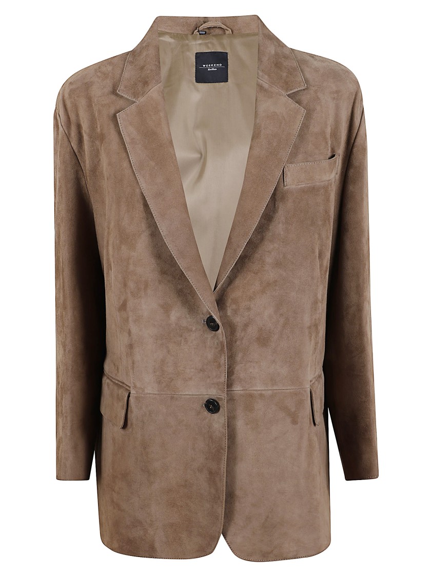 Max Mara Relaxed Leather Blazer With Classic Lapel In Brown