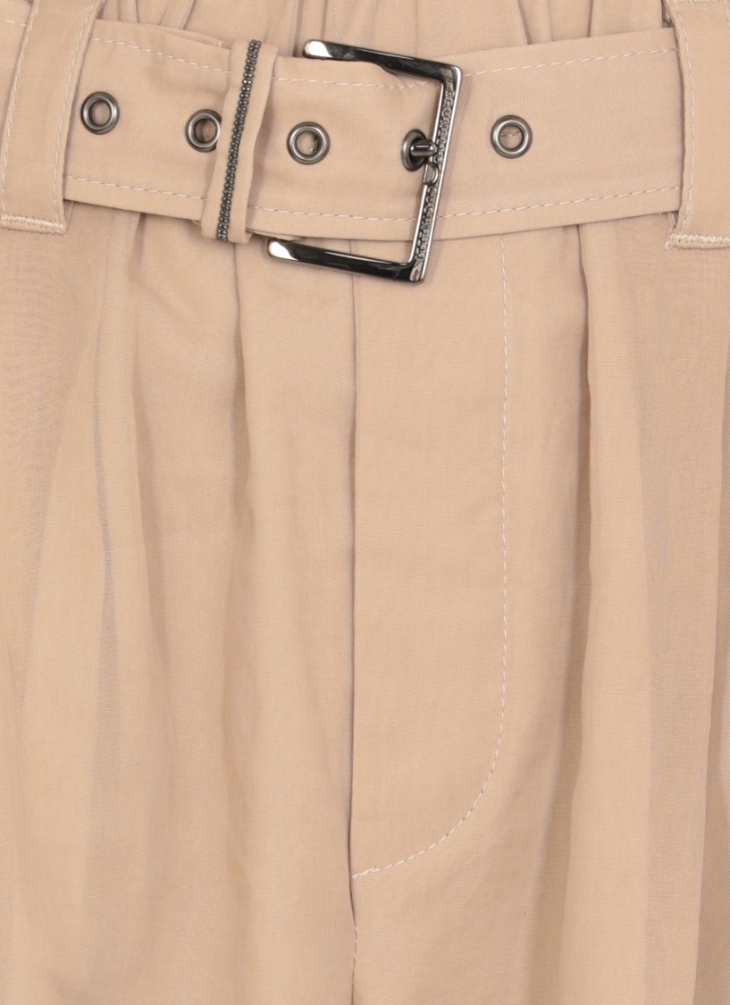 Brunello Cucinelli Trouser With Belt And Monili Detail In Neutrals
