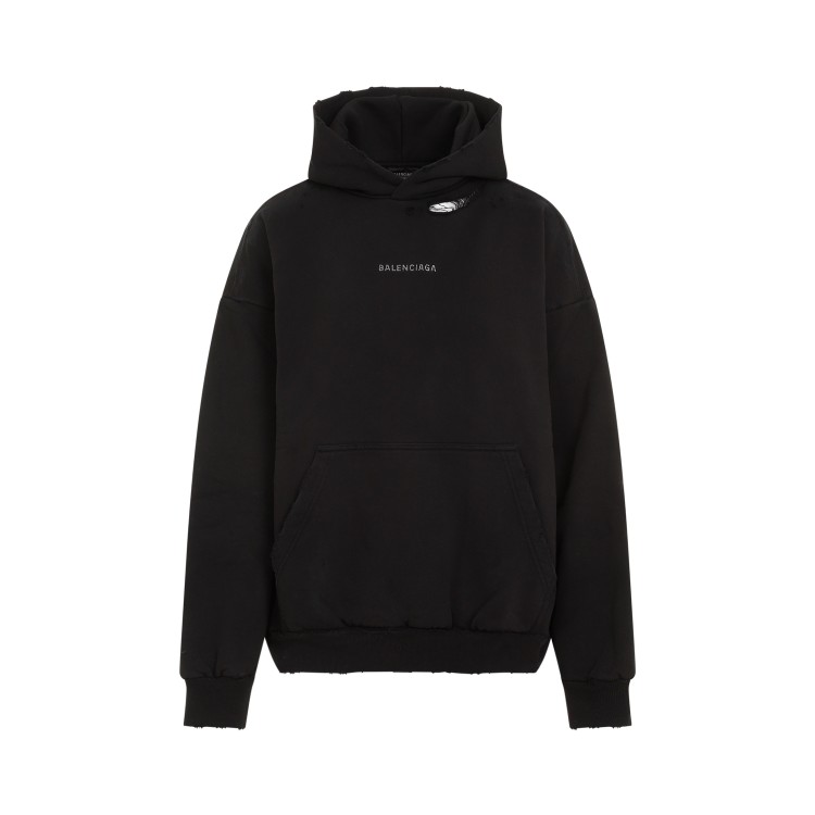 パーカー・フーディ Balenciaga Sweatshirts Balenciaga Faded Black Cotton Medium Fit Hoodie Sweatshirt
