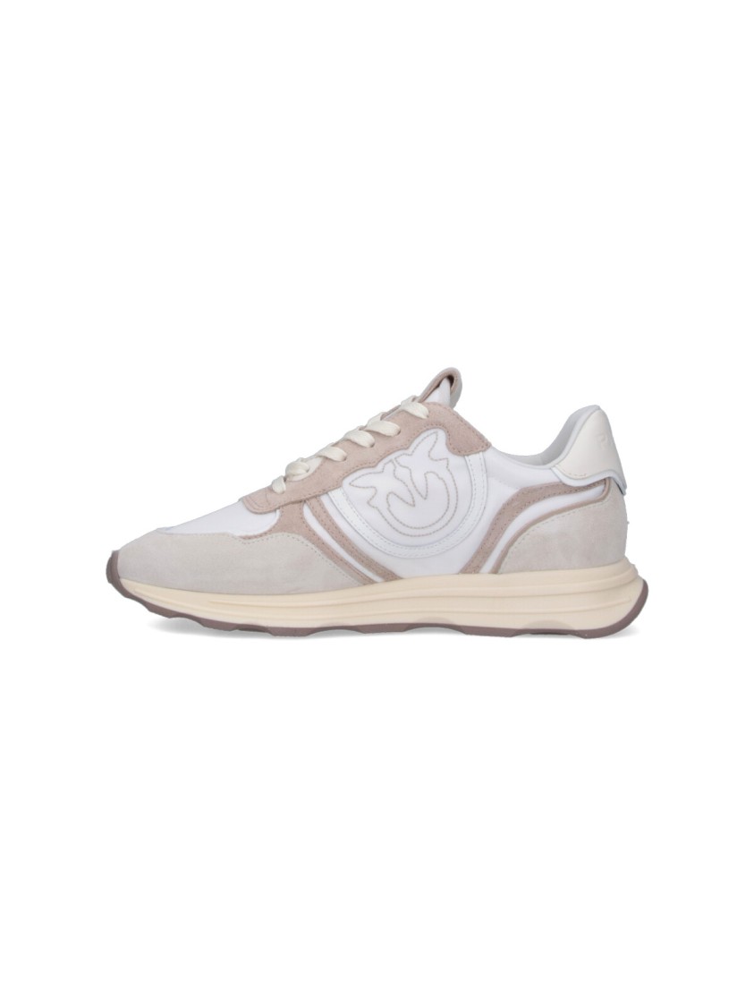 Shop Pinko Logo Sneakers – Beige Suede/white Nylon