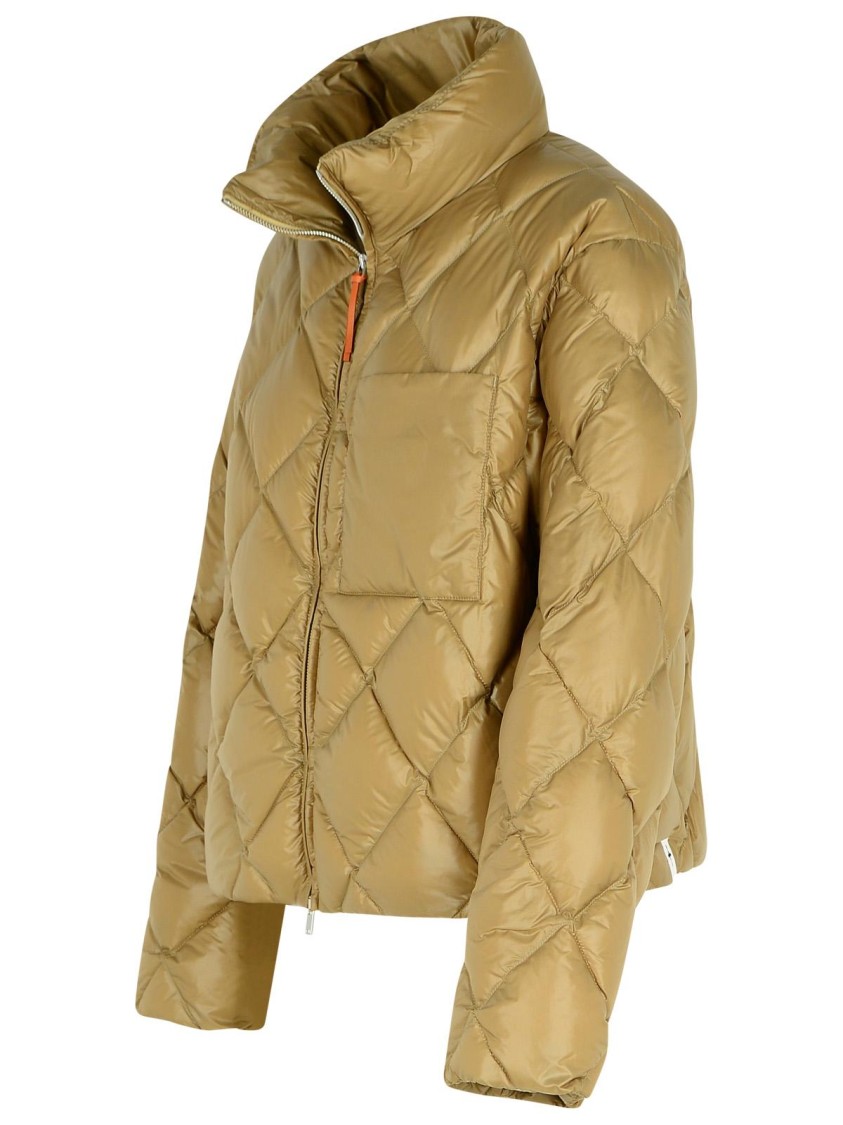 Jil Sander Down Jacket With Chest Pocket And High Collar In Brown