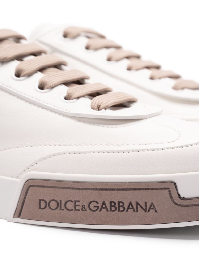Dolce & Gabbana Portofino Yatch Sneakers In Calfskin Color White And Dove Grey In White