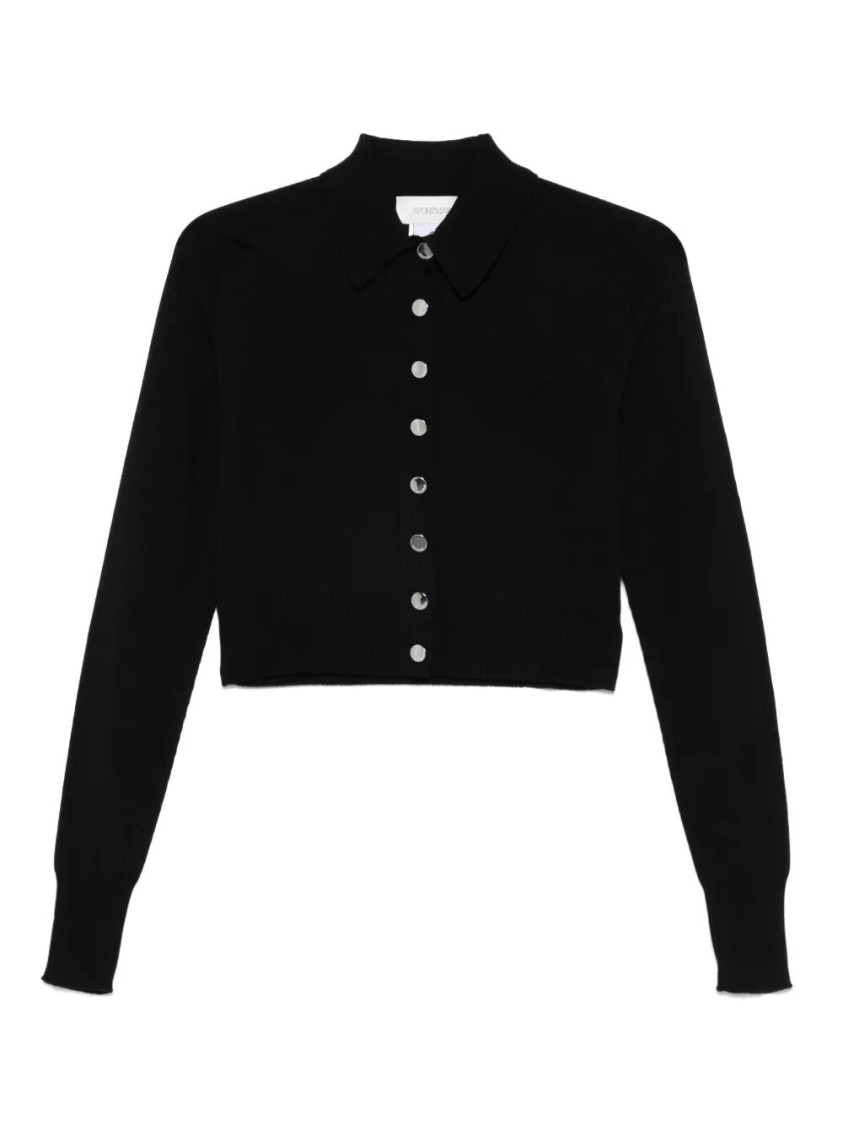 Sportmax Virgin Wool Cardigan With Classic Collar And Retro Charm In Black