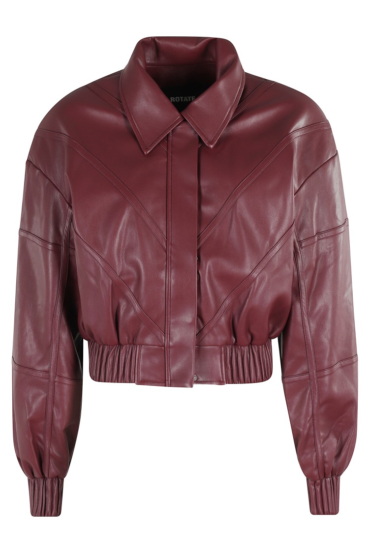 Rotate Birger Christensen Rotate Silk-finish Bomber Jacket With Ribbed Cuffs In Burgundy