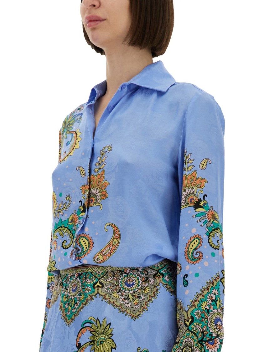 Etro All-over Signature Print Long-sleeved Shirt In Blue