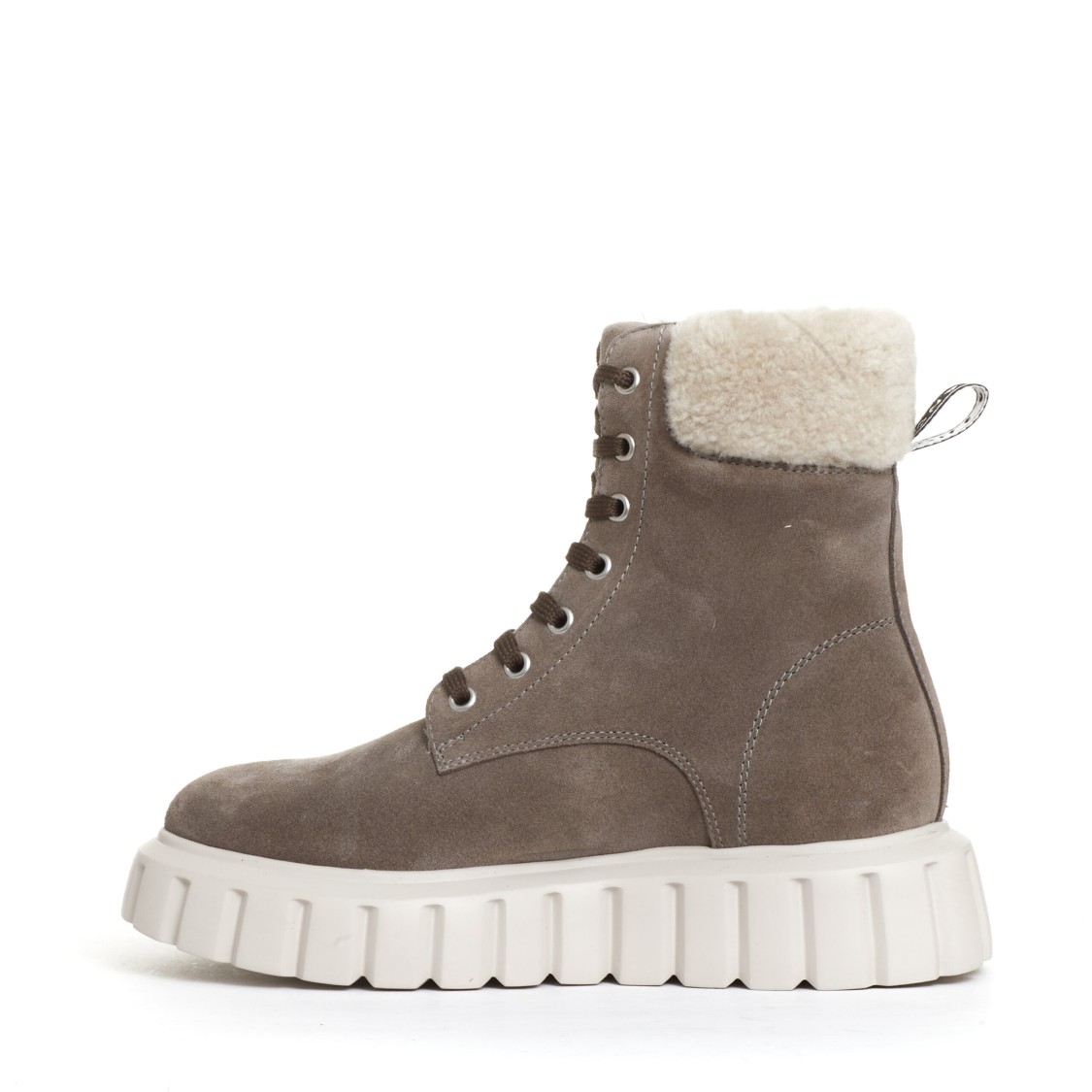 VOILE BLANCHE VOILE BLANCHE GRAY SUEDE ANKLE BOOTS WITH ECO-FUR INSERTS