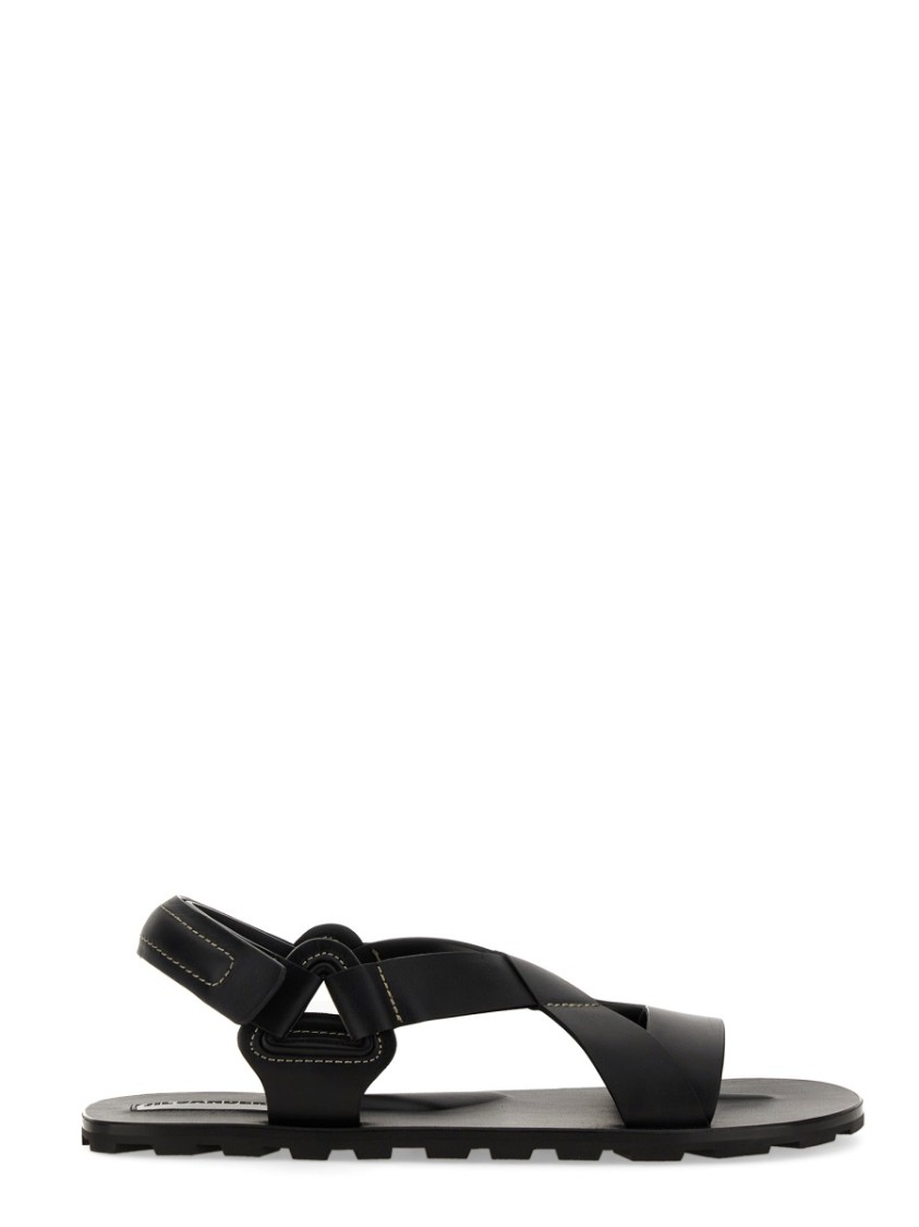 Jil Sander Crisscross Strap Sandal With Durable Rubber Sole In Black