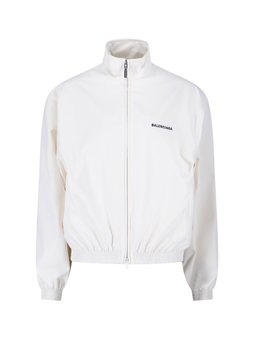 Balenciaga High Collar Zip Jacket With Bold Logo Detailing In White