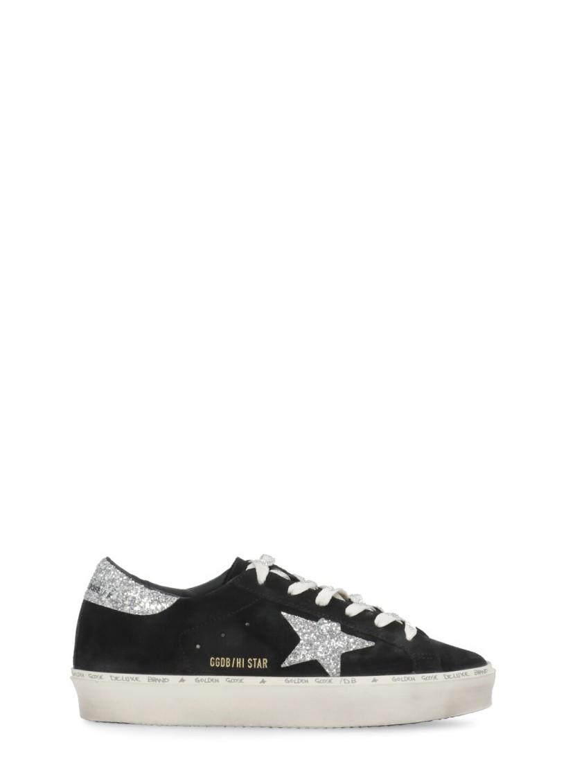 Golden Goose Hi Star Suede Sneakers With Glittered Star And Heel Tab In Black