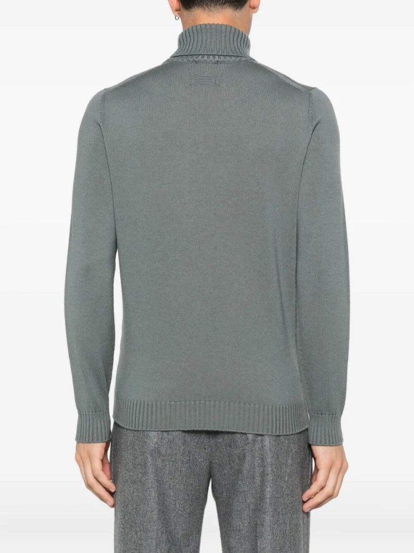Drumohr Ribbed Collar Merino Wool Turtleneck Sweater In Gray