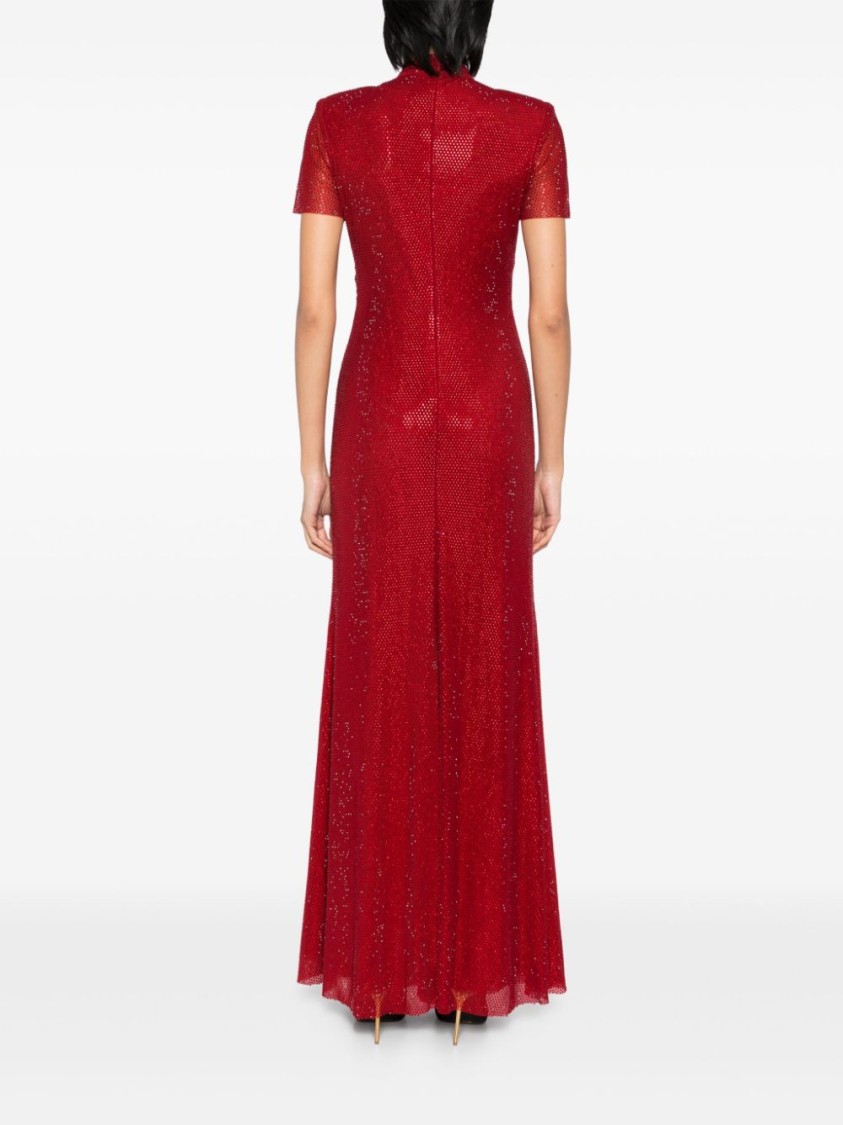 Self-portrait Red Rhinestone Mesh Maxi Dress In Red