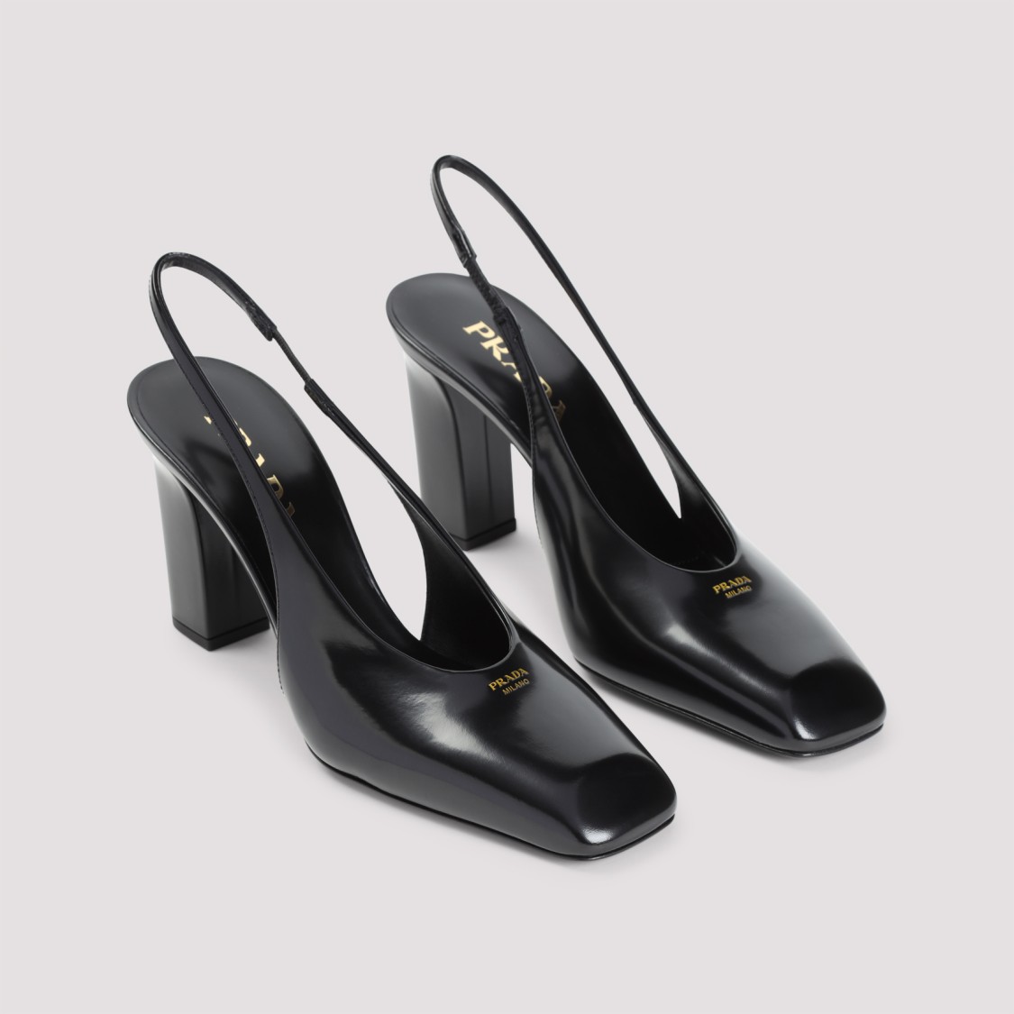 Prada Block Heel Patent Finish Pointed Toe Ballerina Shoes In Black