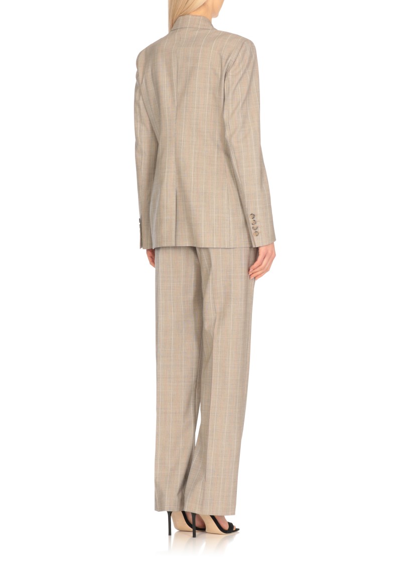 PT TORINO PT TORINO BEIGE VIRGIN WOOL DOUBLE-BREASTED BLAZER WITH ALL-OVER CHECK PATTERN