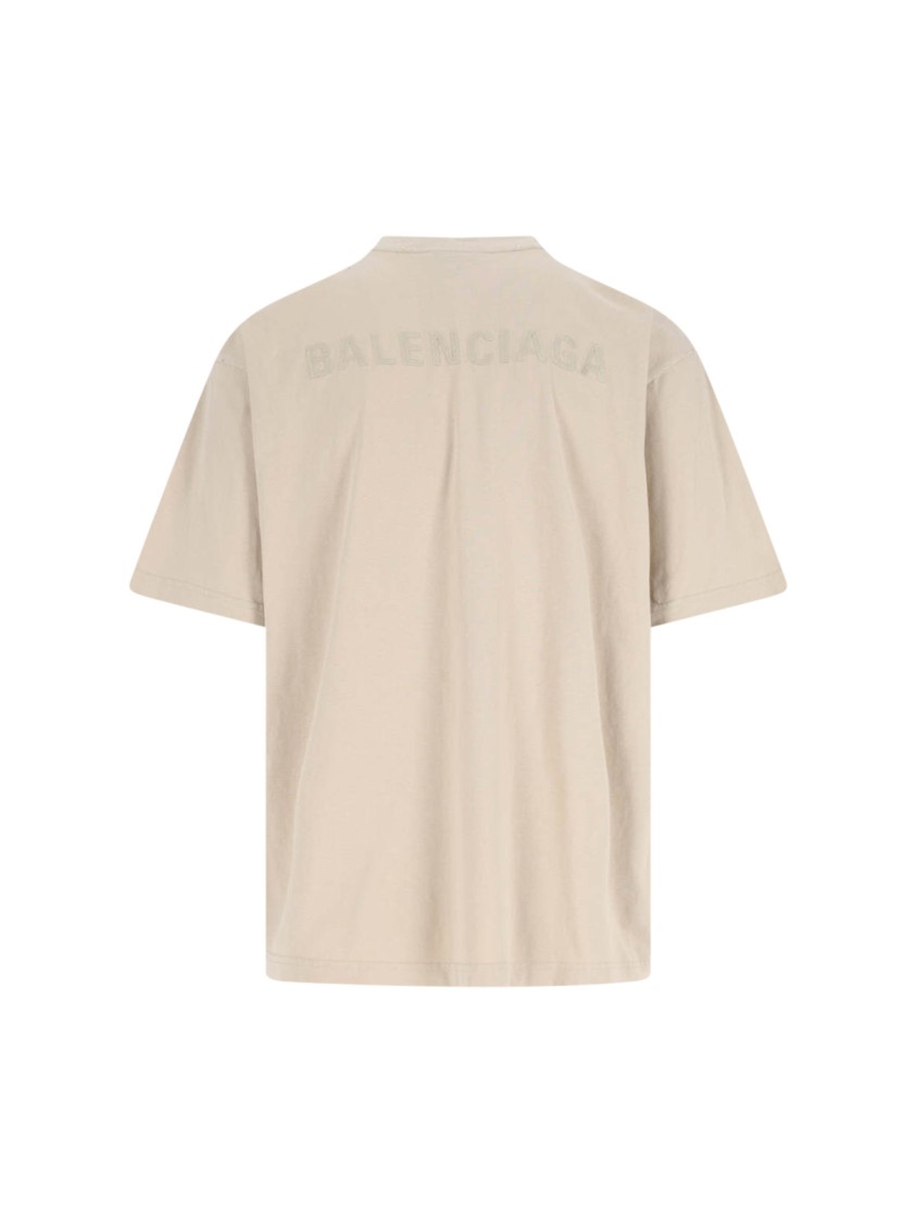 Balenciaga Beige Cotton Crew Neck T-Shirt With Logo Patches