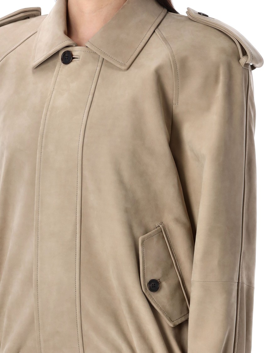 Shop Saint Laurent Nubuck Bomber Jacket With Military Epaulettes