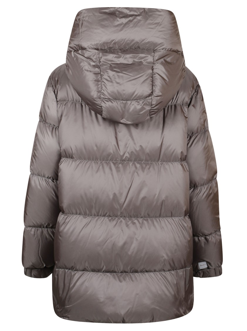 Max Mara Quilted Down Coat With Hood And Front Zipper Closure In Gray