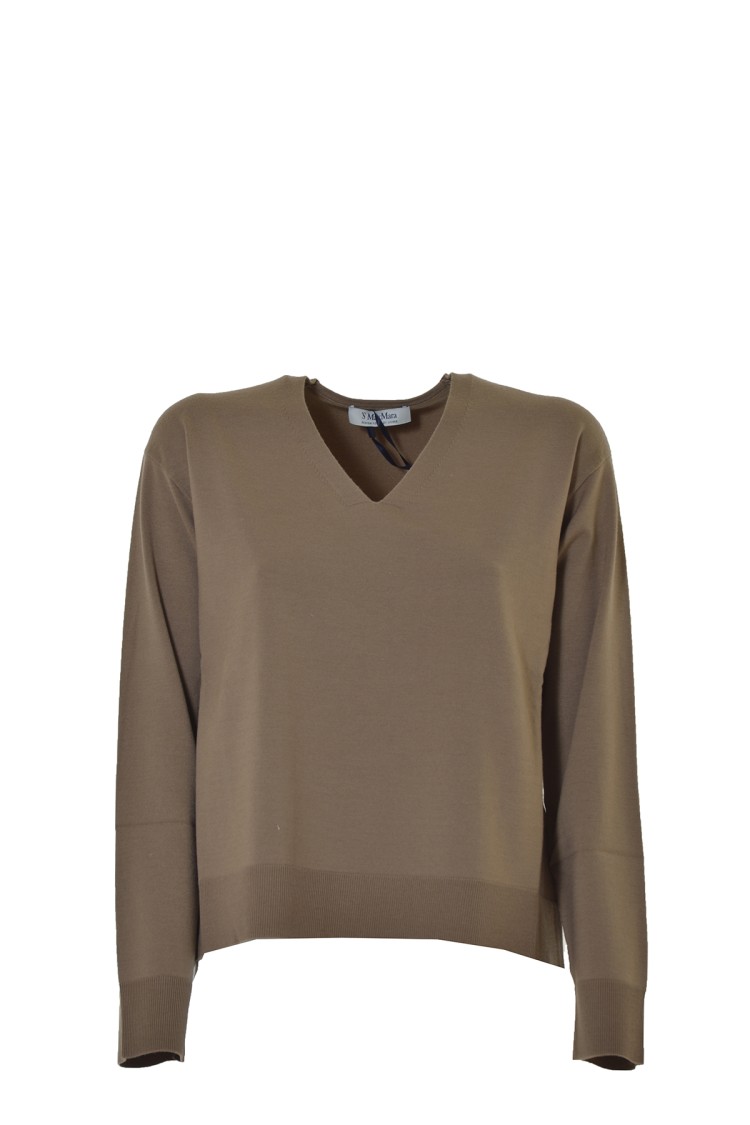 Max Mara Alghero V-neck Sweater In Camel Cashmere In Brown