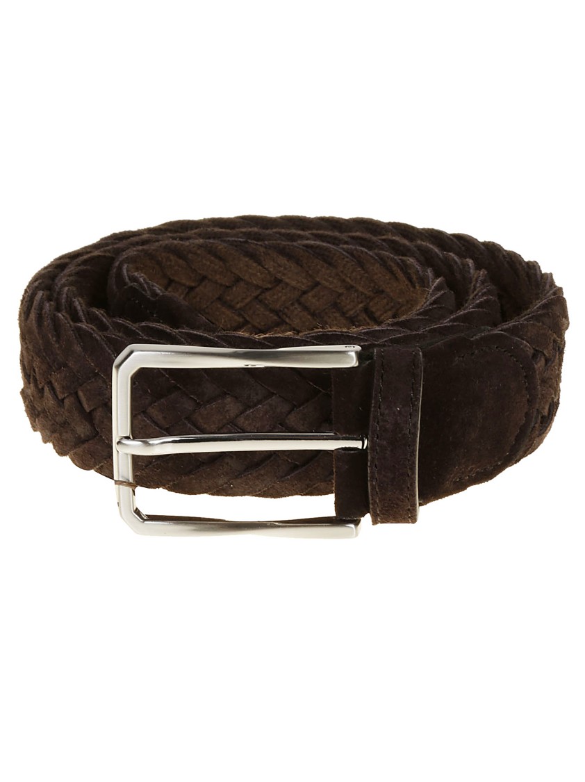 Canali Woven Brown Suede Belt With Silver Buckle
