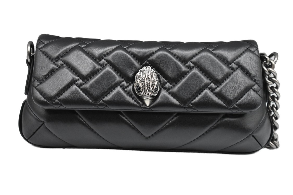 Kurt Geiger Quilted Black Handbag With Decorative Clasp And Chain Strap In Gray