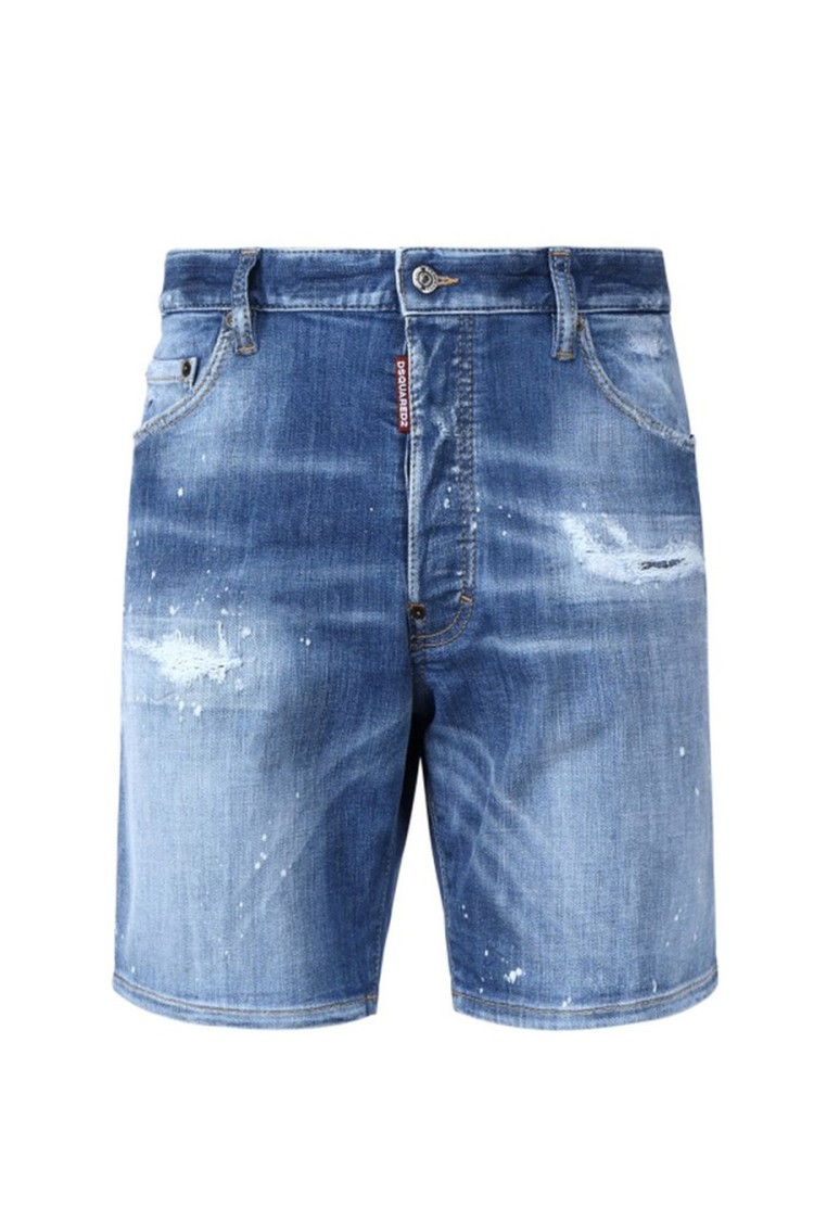 Dsquared2 Blue Shorts With Applied Logo On The Back And Lived Effect In Denim Man In Blue