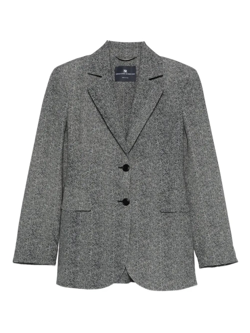 Ermanno Scervino Tailored Single-breasted Blazer With Herringbone Pattern In Gray