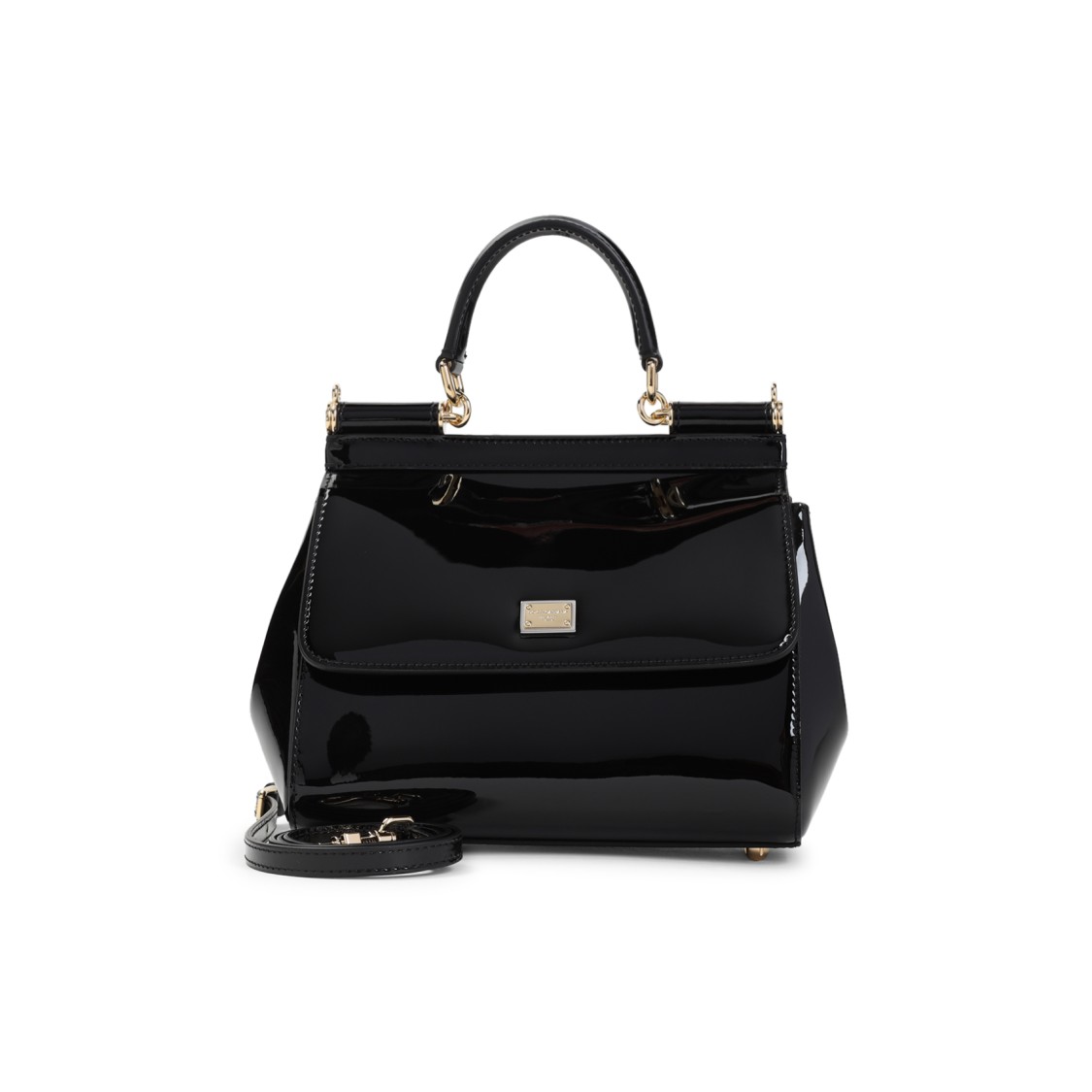 Shop Dolce & Gabbana Sicily Black Patent Calf Leather Handbag
