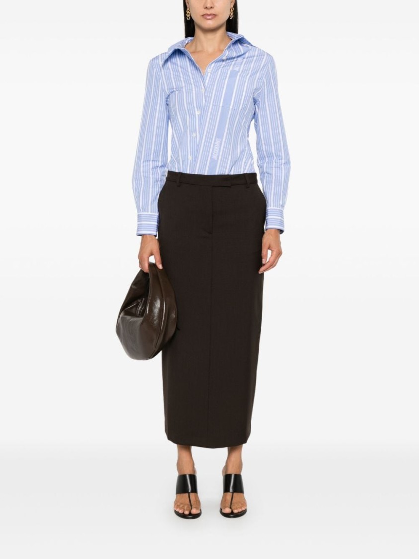 Shop Officine Generale Coffee Brown Wool Skirt