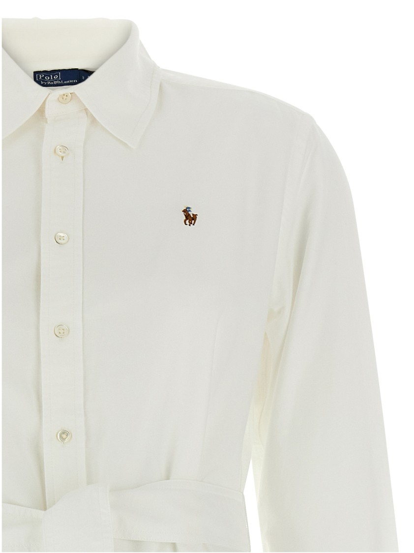 Polo Ralph Lauren Linen Shirt Dress With Long Sleeves And Waist Tie In White