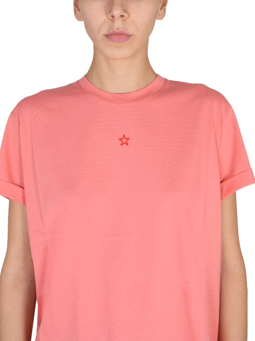 Stella Mccartney Embroidered Detail Crewneck T-shirt With Short Sleeves In Pink